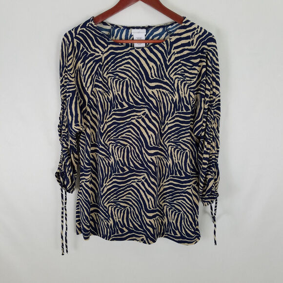 Jaclyn Smith Tops - Jaclyn‎ Smith Shirt Womens Small Top Zebra Long Cinch Sleeve Round Neck Blouse